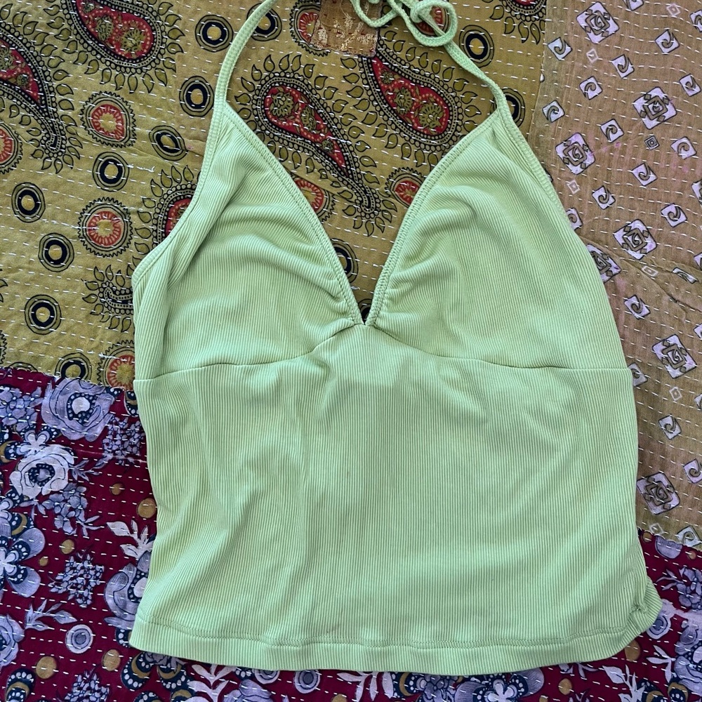 Green Halter Neck Ribbed Top